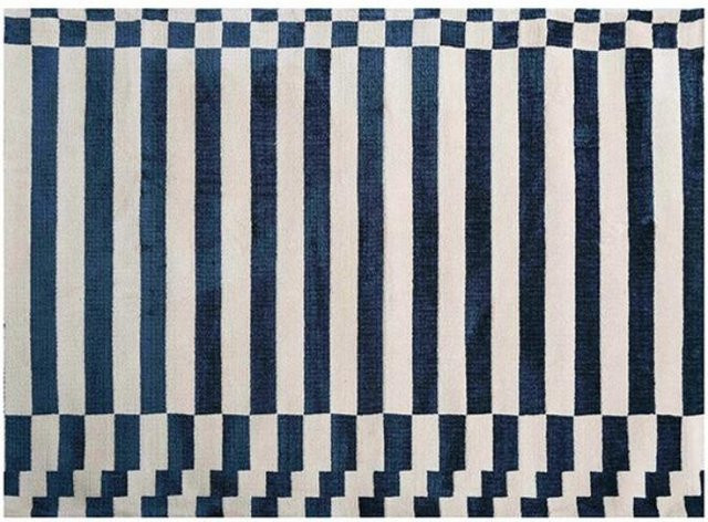 HGHT Teppich in Blau mit Streifen-Design, minimalistischer Retro-Stil für Wohnzimmer und Schlafzimmer, B/T: 80 x 120 cm - Bild 1