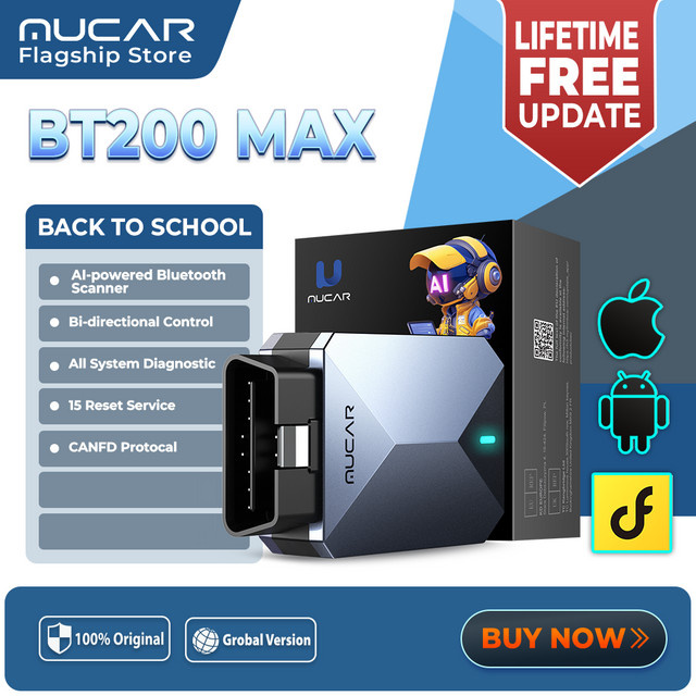 MUCAR BT200 MAX AI Automotive OBD2 Bluetooth-Scanner mit CANFD, aktiver Testfunktion, 15 Reset-Funktionen und Vollsystem-Diagnose für alle Fahrzeuge - Bild 1