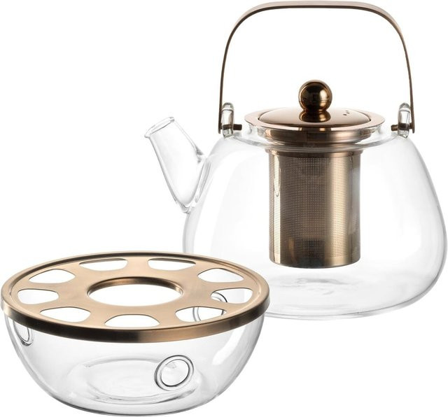 Leonardo Teekanne Tè Per Te aus Glas und Keramik mit Metallhenkel, Infuser und Untersetzer, transparent, 1,2 l - Bild 1