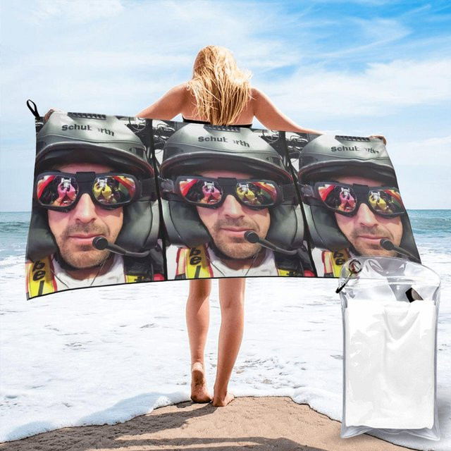 Fernando Alonso Helm Strandtuch aus Mikrofaser, schnelltrocknend und saugfähig, B/B: 80 x 160 cm, Multicolour - Bild 1