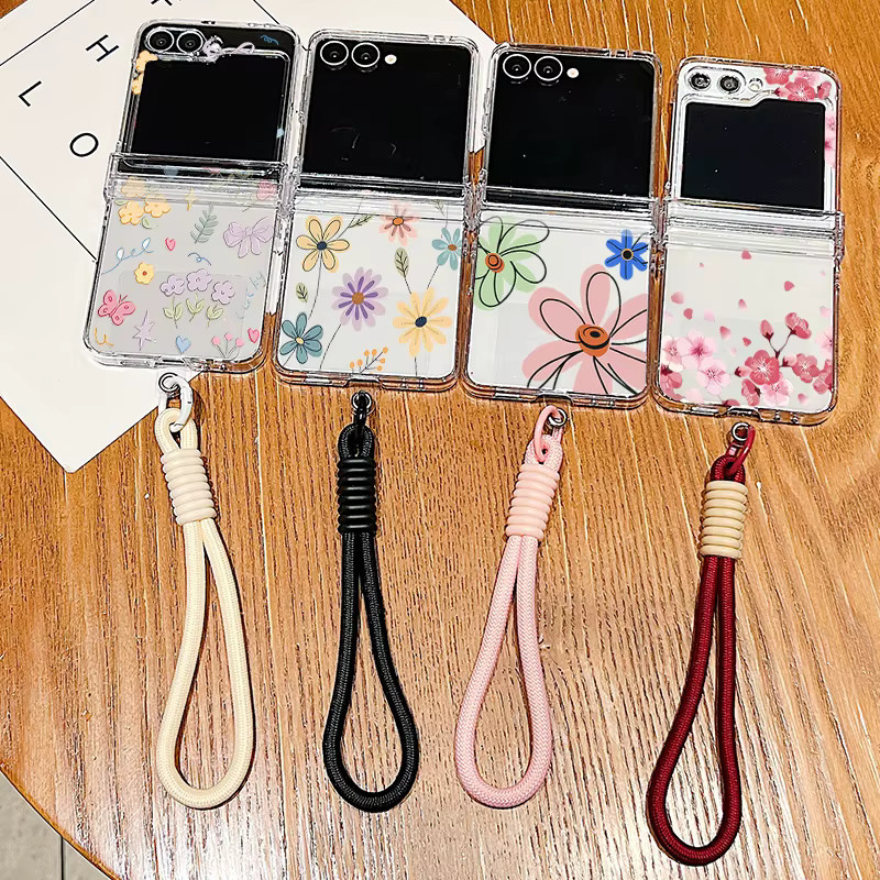 Transparente Handyhülle mit Handgelenkschlaufe und Blumenmuster für Samsung Galaxy Z Flip 7 FE, Flip6, Flip5, Flip4, Flip3 5G in Rosa - Bild 2