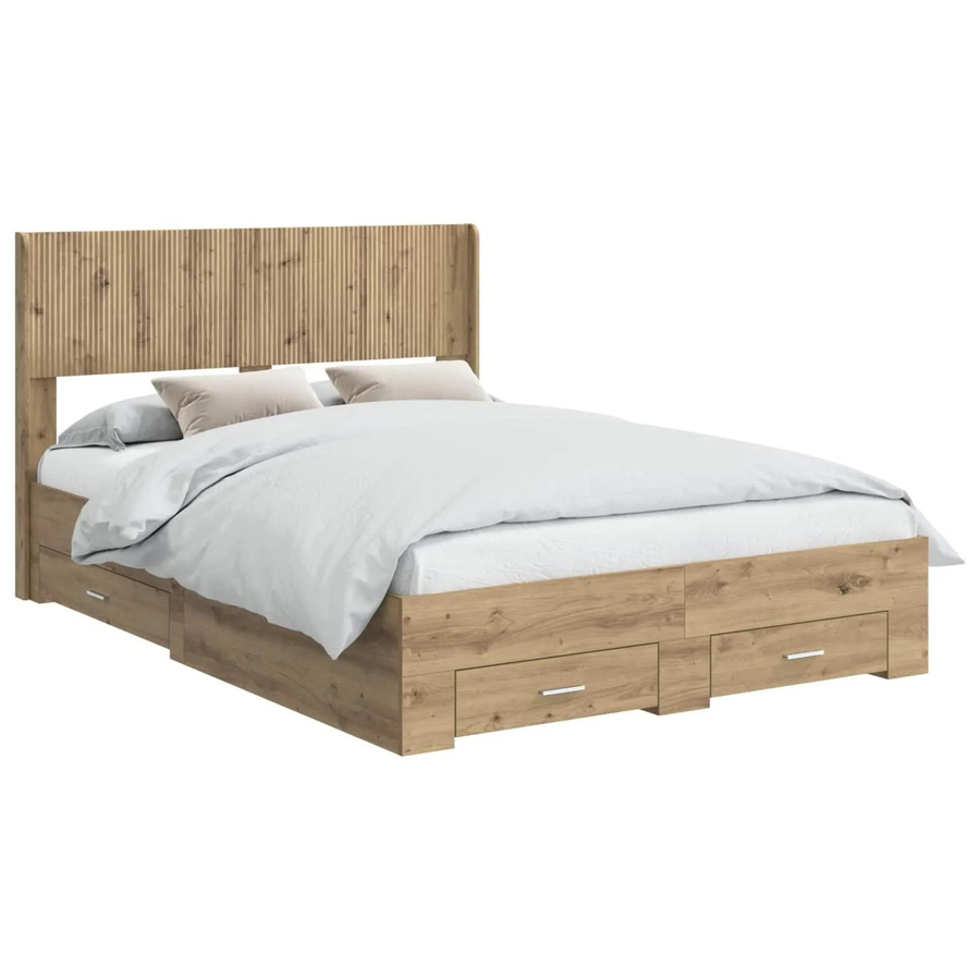 vidaXL Bettgestell mit Kopfteil und Stauraum in Artisan-Eiche, Braun, B/T/H: 140 x 190 x 126,5 cm - Bild 2