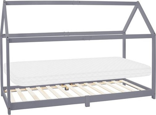 ML-Design Kinderbett Hausbett aus Kiefernholz mit Dach und Matratze, Hellgrau/Weiß, B/T/H: 90 x 200 cm - Bild 1