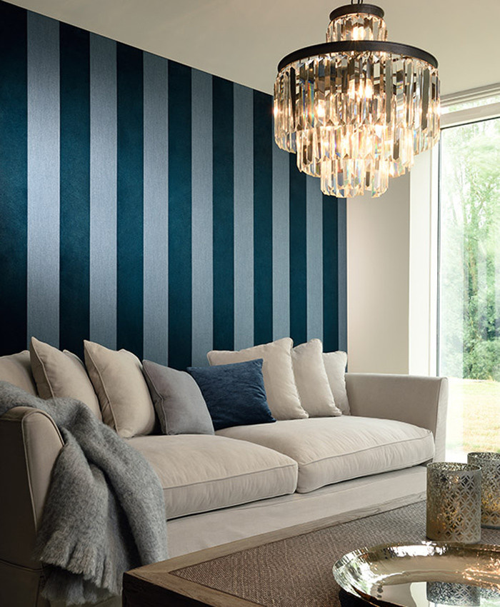 Flamant Wallpaper Velvet & Lin Midnight & Blue in Blau und Türkis mit abstraktem Streifenmuster und Samtoptik - Bild 1