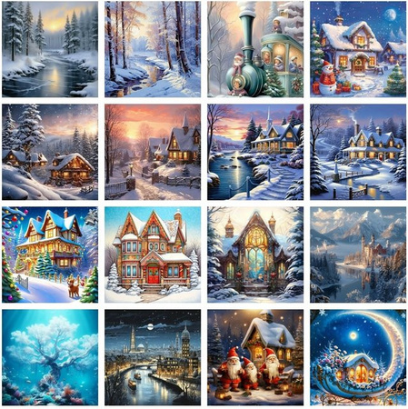Azqsd Diamond Painting Winterlandschaft mit Rundsteinen in Multicolor als kreative Stickerei für deine Wohnkultur