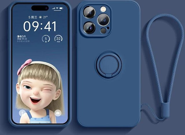 YULIN Magnetische Silikon-Handyhülle mit Ringhalter Ständer für iPhone 11 12 13 14 15 Pro Max XS XR 8 7 SE Plus in Blau - Bild 1