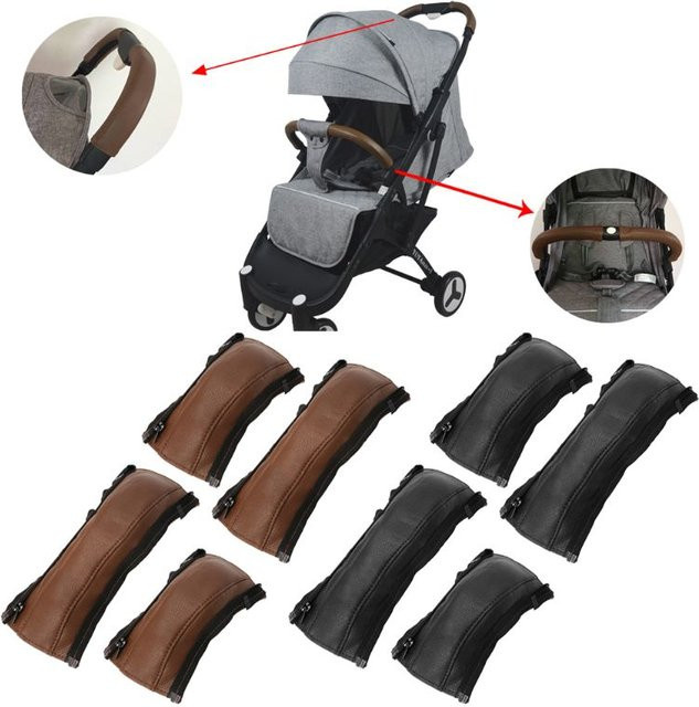4er-Set Kinderwagen Griffschutz aus Leder für die Armlehne in Schwarz und Braun - Bild 1