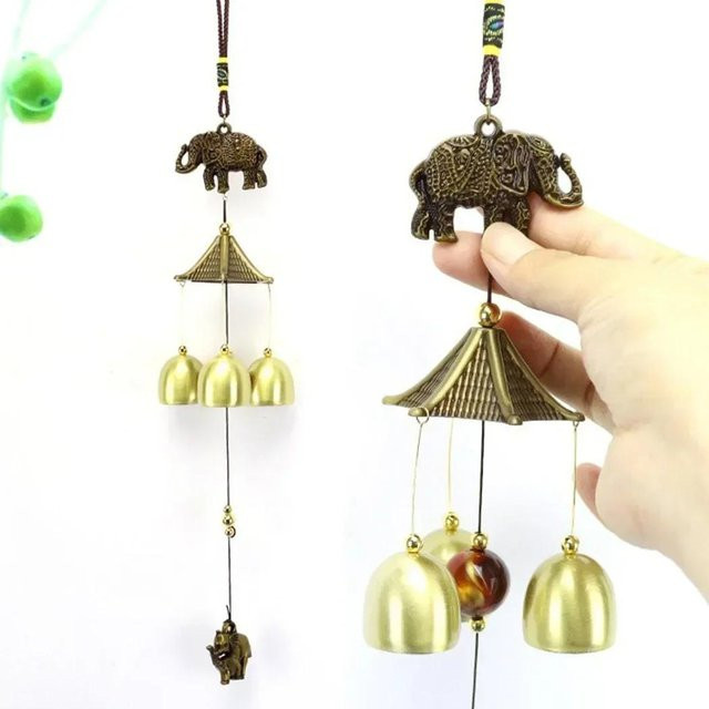 Dekoratives Windspiel Geldbaum mit 6 Röhren in Beige und Gold aus Metall und Holz - Bild 1
