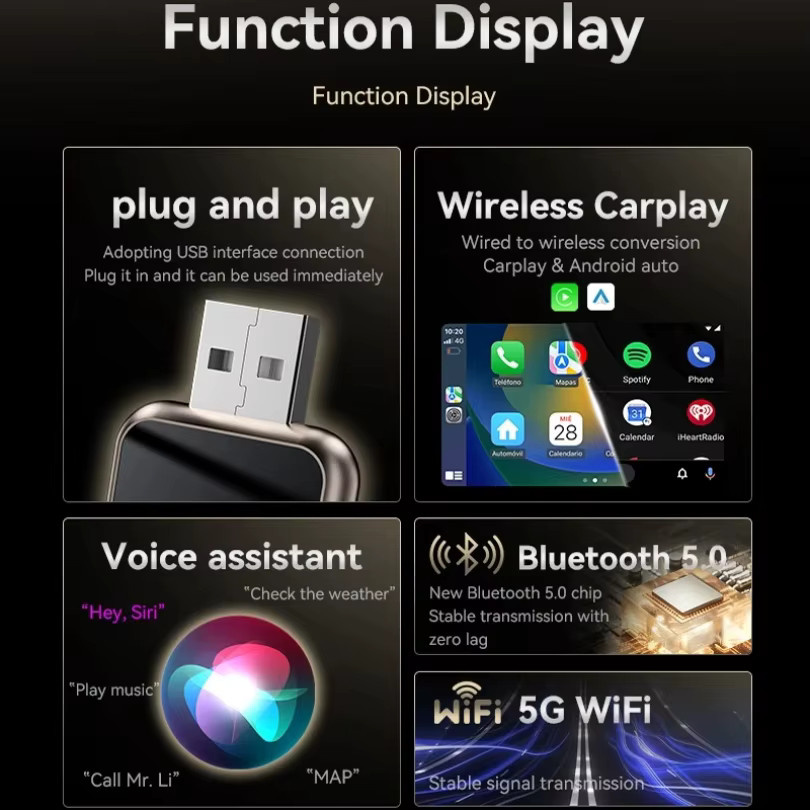 Jumunion 2in1 Wireless CarPlay und Android Auto Adapter in Schwarz und Silber mit Bluetooth-Funktion - Bild 2