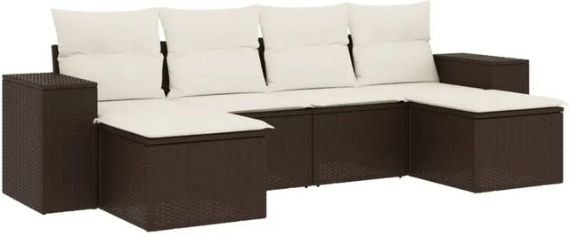 vidaXL 6-teilige Garten-Sofagarnitur aus braunem Poly-Rattan mit Sitzkissen und Stauraum - Bild 1