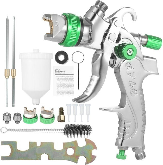 Geevorks HVLP Schwerkraft-Luftspritzpistole aus Aluminium in Silber mit 600 ml Becher und einstellbarem Sprühmuster (1,4 mm, 1,7 mm, 2,0 mm Düsen) - Bild 1