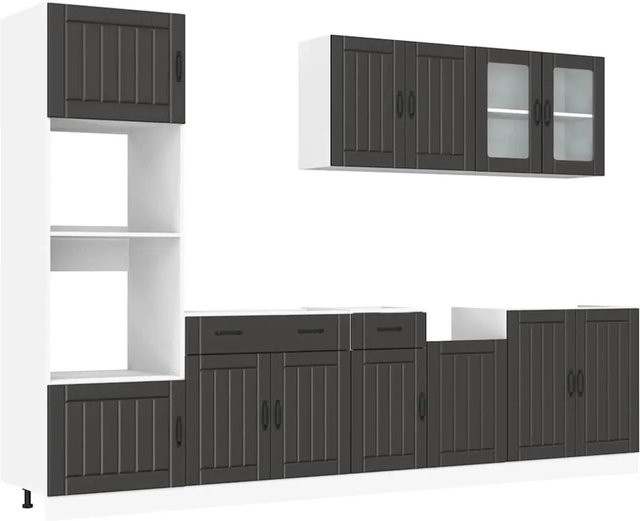 vidaXL Küchenschrank-Set Kalmar in Schwarz aus Holzwerkstoff mit Glastüren, 7-teilig - Bild 1