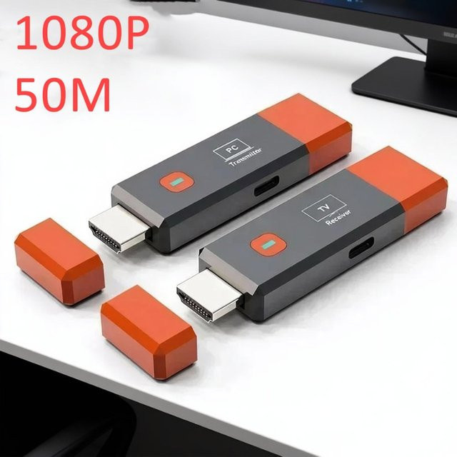 VIKEFON Mini Kabelloser HDMI-Extender Sender und Empfänger für Video-Übertragung bis zu 50m zur Bildschirmspiegelung von Laptop, PC, TV und Projektor - Bild 1