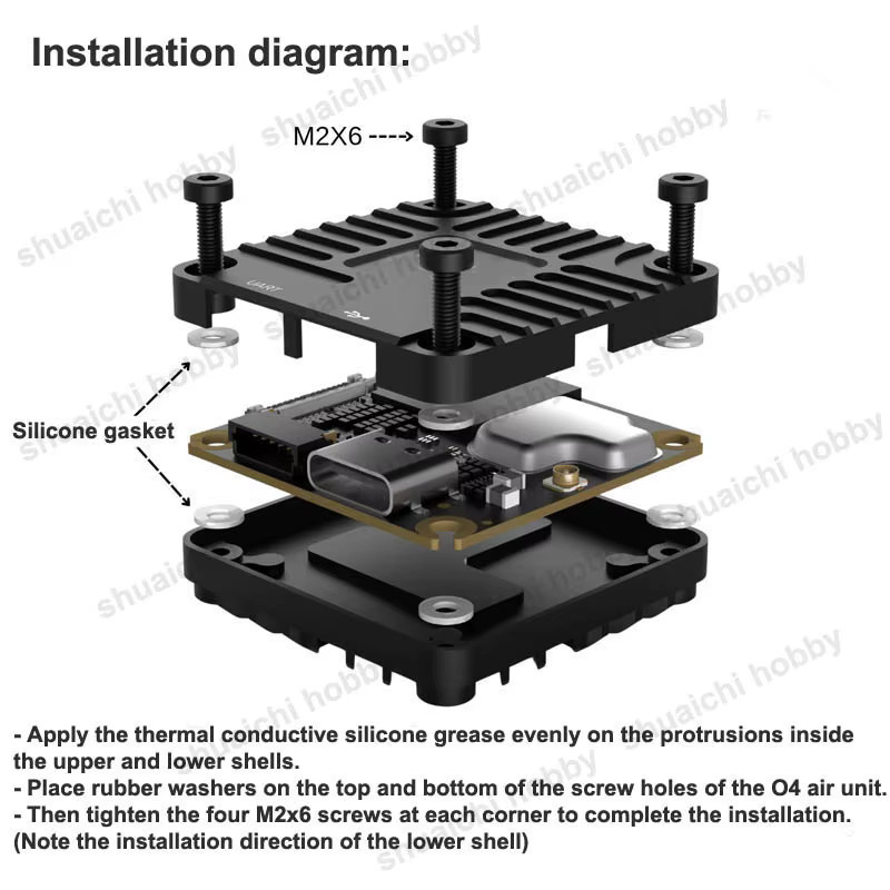 DJI O4 Air Unit Lite Zubehör Set mit Kühlkörper, Weitwinkel-Objektiv und Schutzhülle in Schwarz für FPV DIY Videoübertragung - Bild 2