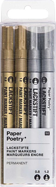 Rico Design Paper Poetry Lackmarkerset Permanent in Gold und Silber mit feiner Spitze - Bild 1