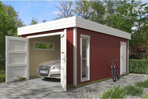 Blockgarage Lasita Maja Bahamas in Rot mit Holztor, Breite: 820 cm - Bild 1