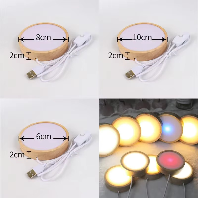 VENUSWING LED Nachtlicht Basis aus Holz für Kristall- und Glas-Display, runde USB-Lampe für Kunstdekoration - Bild 4