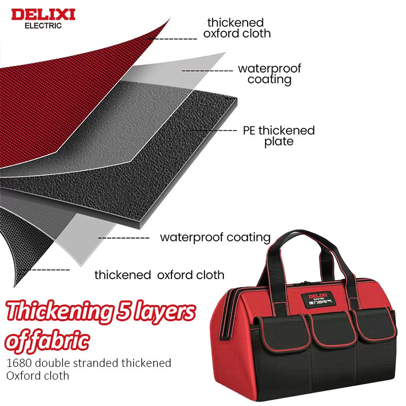DELIXI Werkzeugtasche wasserdicht in Rot, multifunktionale Aufbewahrungstasche für Elektriker und Mechaniker, B/T/H: 31,0 x 21,0 x 17,0 cm - Bild 3