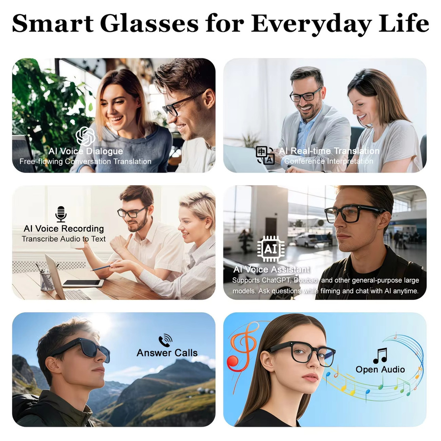 GUHUAVMI KI Smart-Brille mit Sprachübersetzung, 800W Pixel Kamera, Video-Musik-Player und Anruffunktion, Sonnenbrille in Schwarz und Transparent - Bild 5
