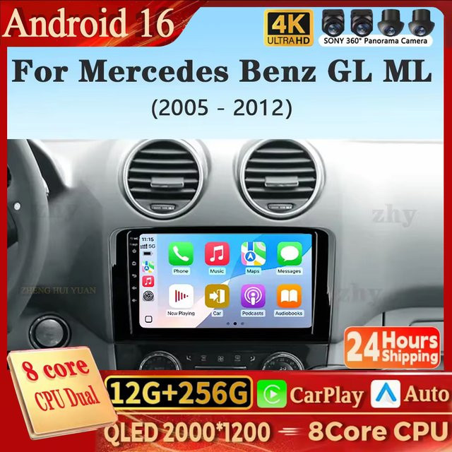 TIEYEZ Android 16 Multimedia-System mit Carplay und Android Auto für Mercedes Benz GL und ML W164 X164, Farbe: Schwarz - Bild 1