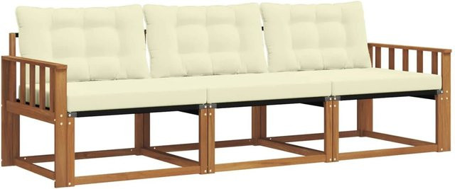 vidaXL Outdoor-Sofagarnitur 3-teilig aus Akazienholz mit Textilene und Kissen in Natur und Creme - Bild 1