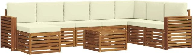 vidaXL Sofagarnitur 9-teilig aus Massivholz Akazie in Natur und Creme mit Polsterung und Kissen - Bild 1