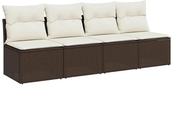 vidaXL Gartensofa 4-Sitzer aus braunem PE-Rattan mit cremeweißen Polsterkissen und pulverbeschichtetem Stahlgestell