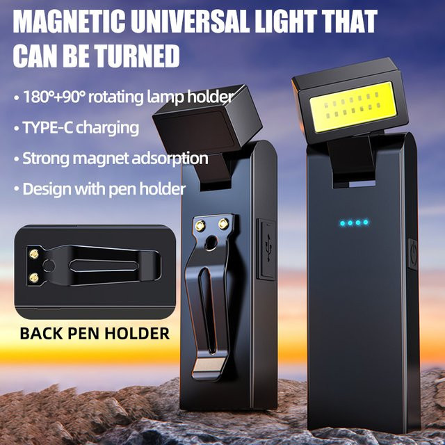 Wiederaufladbare magnetische COB-Arbeitsleuchte in Schwarz als LED-Notfalllampe und Nachtlicht - Bild 1