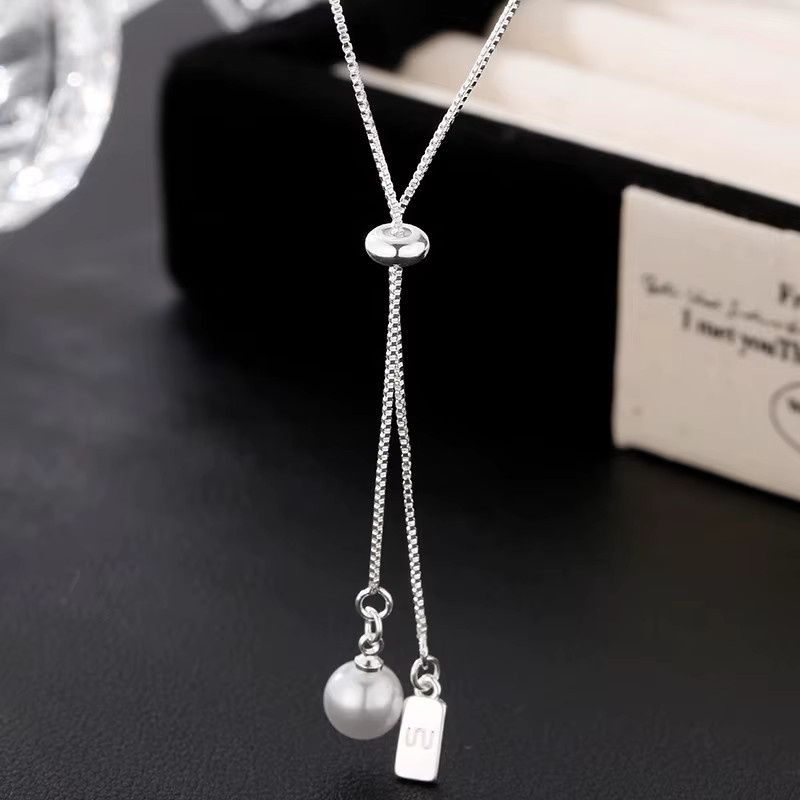 FANGSU Halskette 925 Silber, Perle, geometrische Form, Unisex - Bild 3