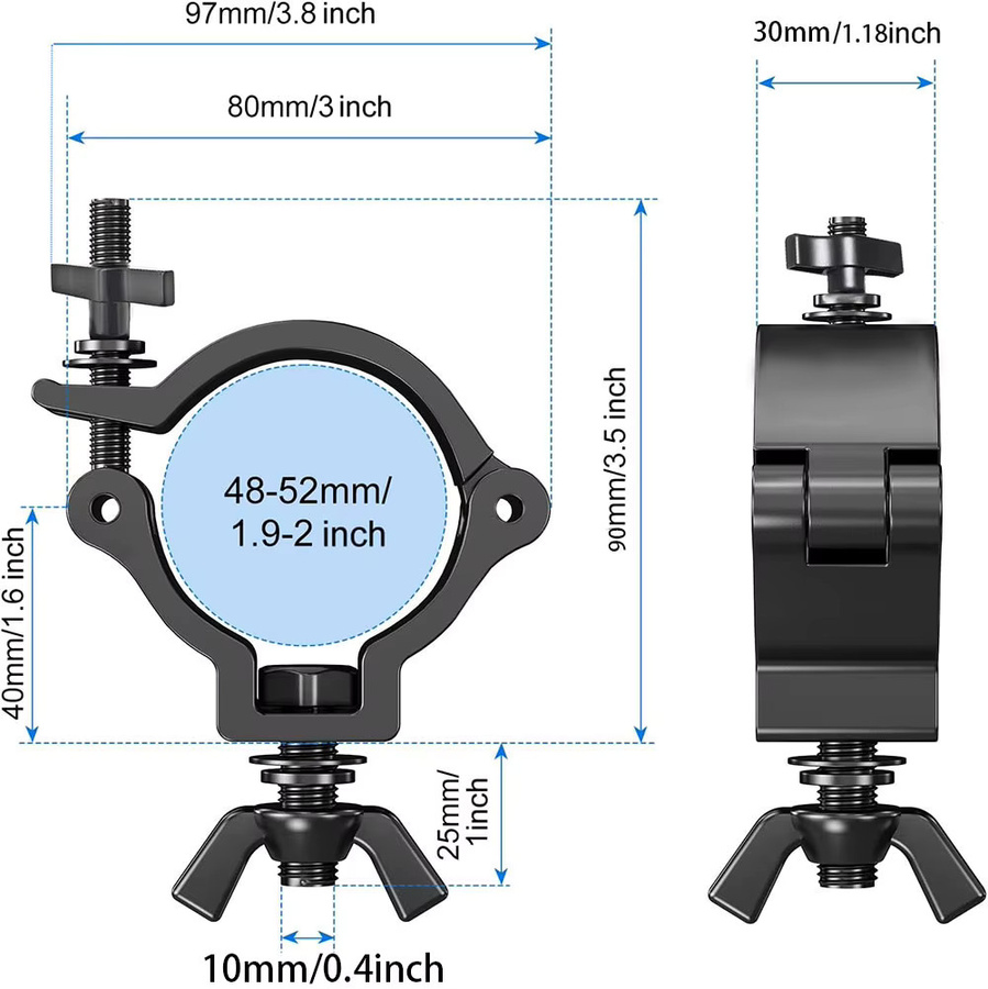 GOTSTAGE 10er Set Aluminium Bühnenbeleuchtungshalterung in Schwarz für Moving Head und Par-Licht, Klemme für 48–51 mm - Bild 5