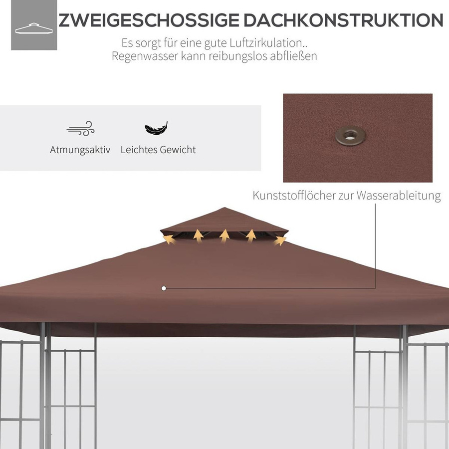 Outsunny Ersatzdach für Metall-Gartenpavillon aus wetterfestem Polyester, Farbe: Kaffee, B/T: 3 x 3 m - Bild 7