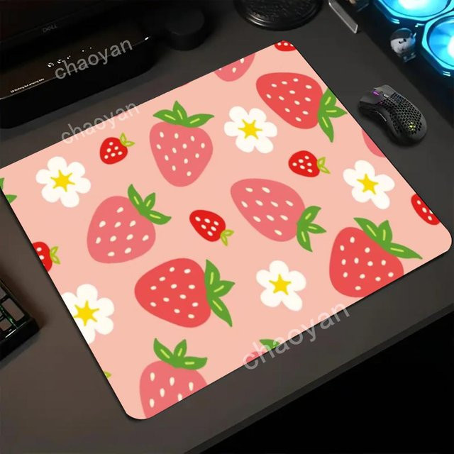 Mairuige Mauspad mit Erdbeermuster in Multicolour, Schwarz und Pink, rutschfestes Gummimaterial für Computer, Büro und Gaming - Bild 1