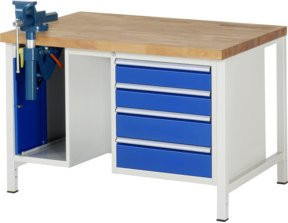 Rau Werkbank höhenverstellbar mit 4 Schubladen und Schraubstock, B/T/H: 125 x 90 x 84-104 cm - Bild 1