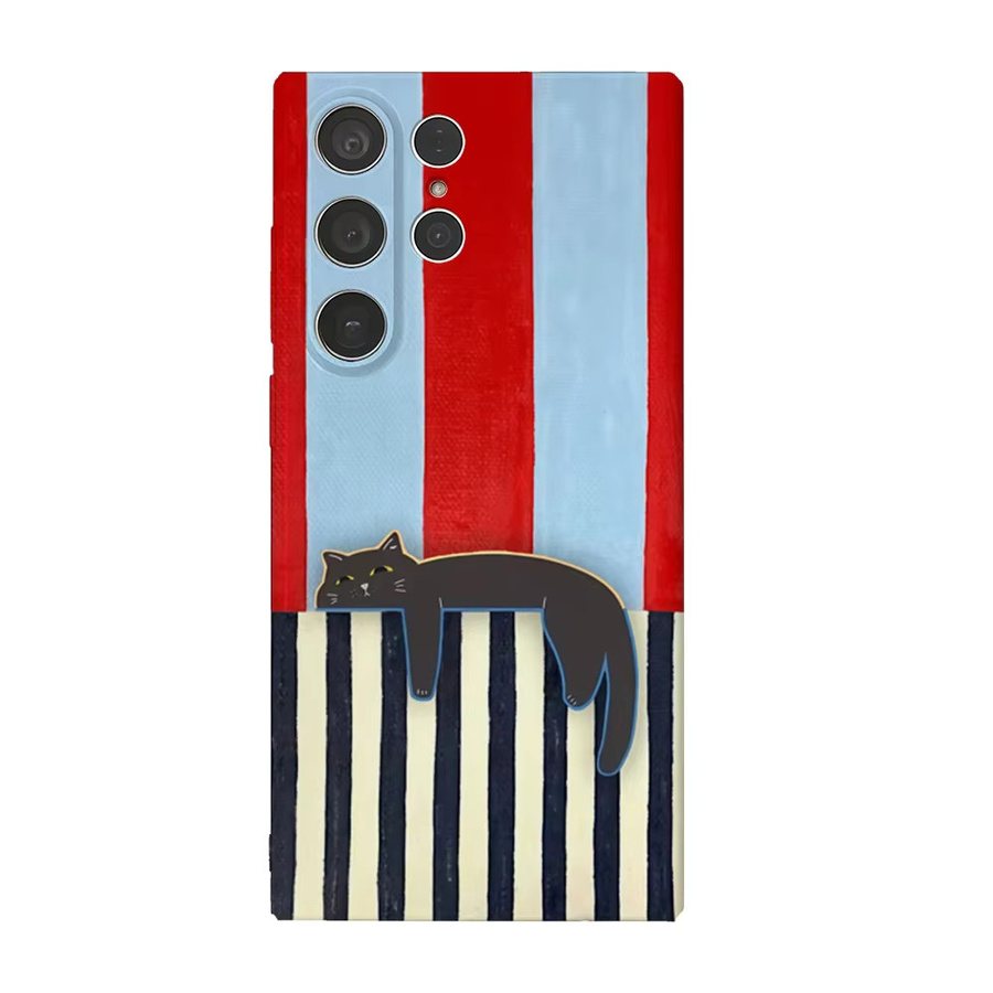 Black Cat Between The Stripes Handyhülle für Samsung Galaxy S25 S24 S23 Ultra Plus A35 A55 in Multicolour Glossy HD Hard Cover - Bild 6