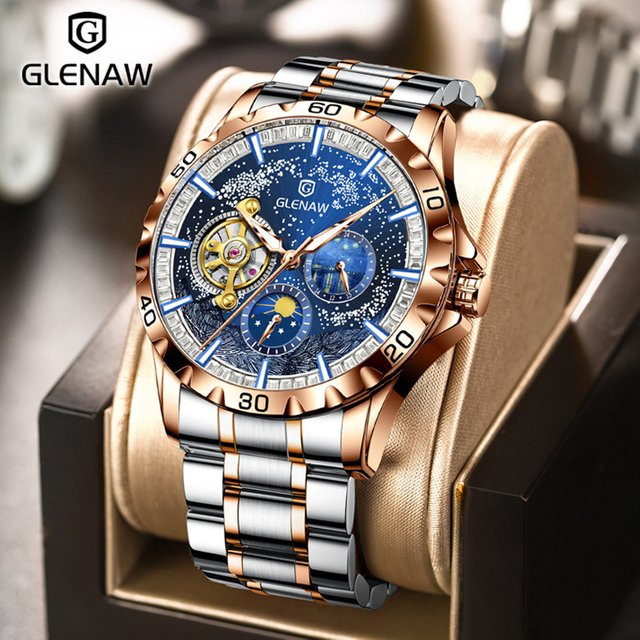 GLENAW Armbanduhr Automatik, Edelstahl, Blau, Herren - Bild 1