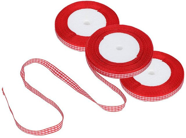 3 Stück Kariertes Band von GoolRC in Rot, 1 cm Breite, 25 Yards pro Rolle für DIY-Schleifen, Handwerk, Weihnachten und Hochzeiten - Bild 1