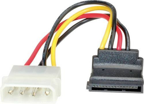Roline SATA-Strom-Anschlusskabel mit 1x Molex 4-poligem Stecker und 1x SATA-Strom-Stecker 15-polig, 0,10 m, Multicolour - Bild 1