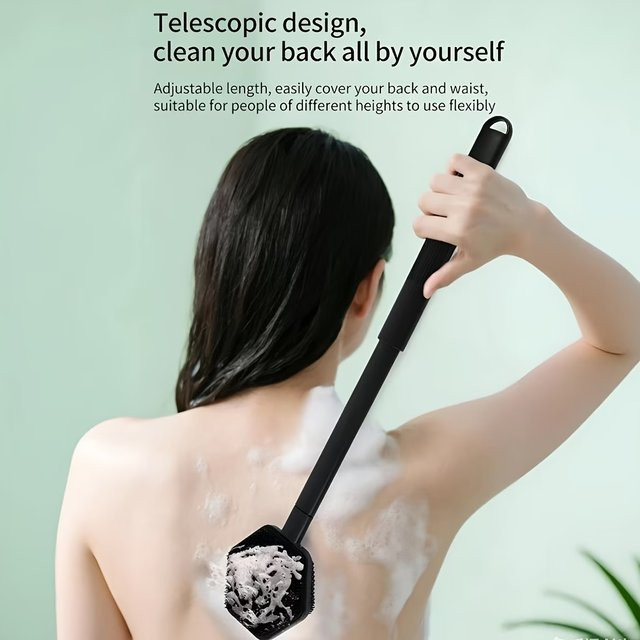 Doppelseitige Duschbürste, ausziehbare Badebürste mit Silikon-Langgriff, Unisex - Bild 1