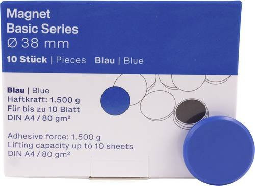 Magnetoplan Magnet Basic Serie runde Magnete aus Kunststoff, Blau, Durchmesser: 3,8 cm, 10 Stück - Bild 1