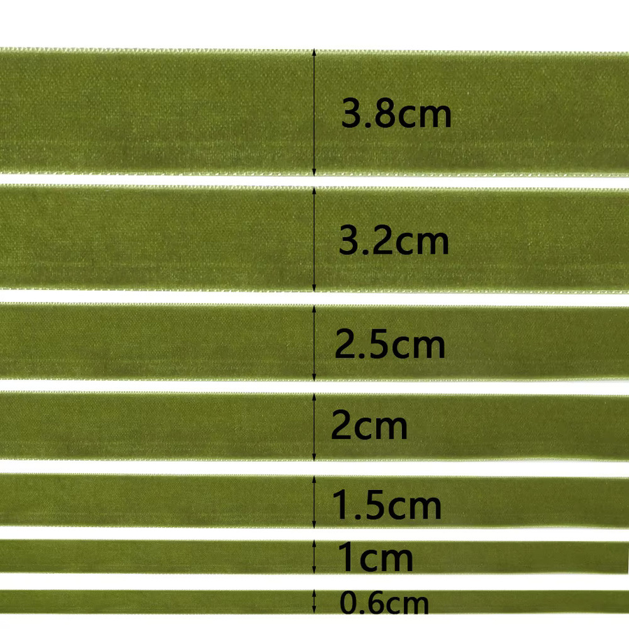 Olivgrünes Samtband mit Beflockung für DIY-Dekoration und Geschenkverpackungen in verschiedenen Breiten von 6 mm bis 38 mm - Bild 2