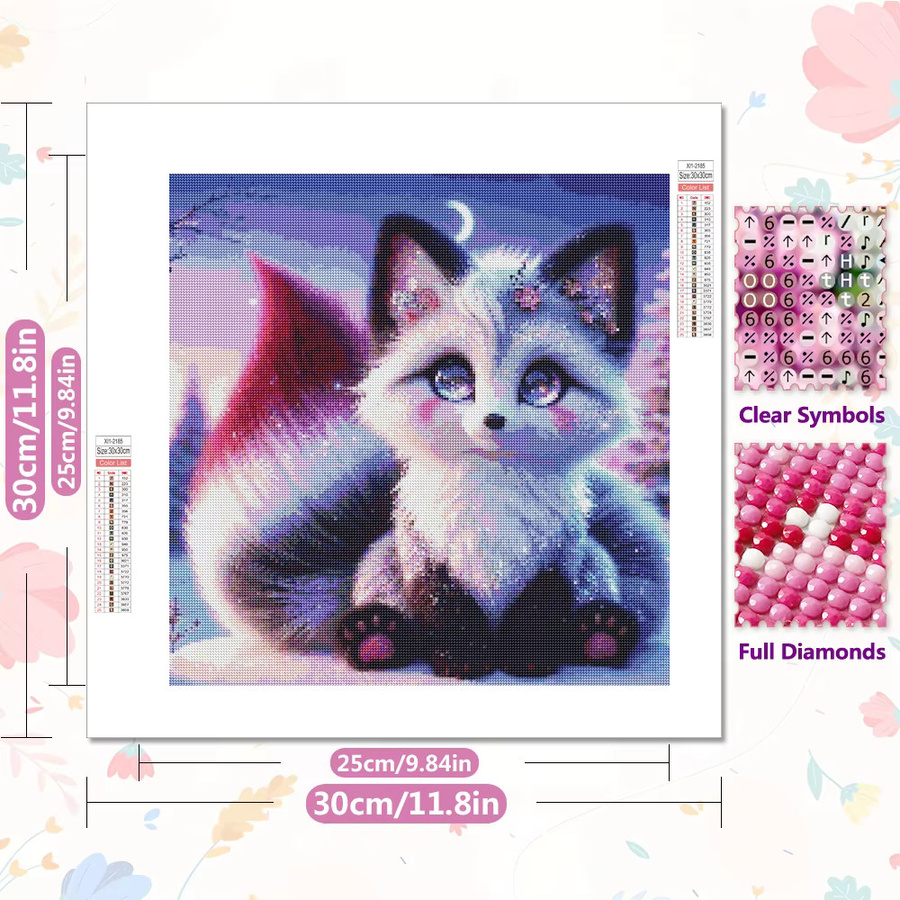 Potdemiel Diamond Painting Set Niedliche Katze und Fuchs mit Rundbohrern als 5D DIY Mosaik Kunsthandwerk in Multicolour - Bild 2