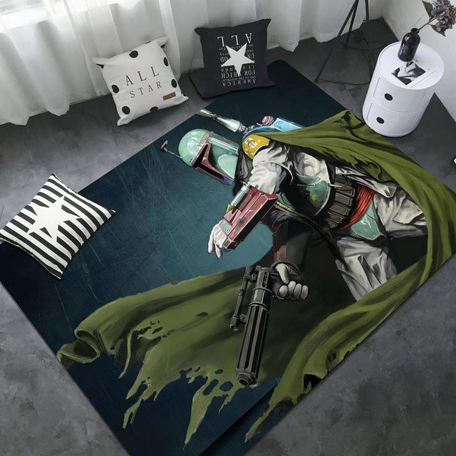 Karpetti Rutschfester Teppich mit Mandalorian und Baby Yoda Motiv, Modernes Design für Wohnzimmer oder Balkon, B/T: 80 x 50 cm - Bild 1