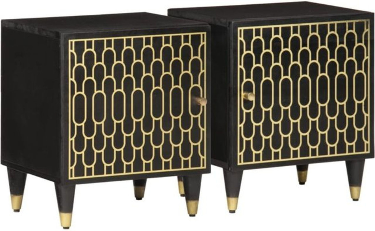 Set aus 2 Nachttischen aus Massivholz Mango von vidaxl, Schwarz, B/T/H: 40 x 33 x 46 cm, Retro-Design - Bild 1