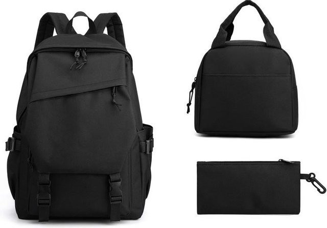 3-teiliges Schulrucksack-Set aus Oxford-Stoff in Schwarz mit Schultasche und Federmäppchen - Bild 1