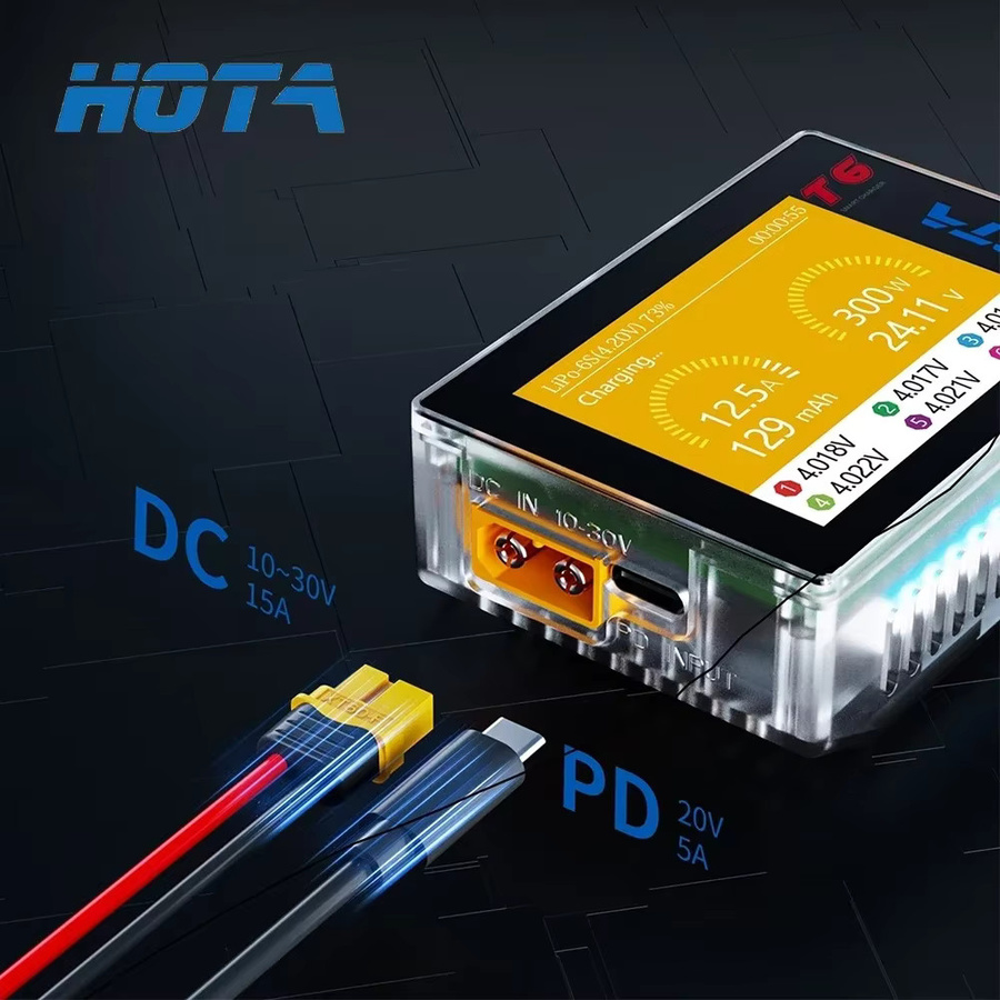 HOTA T6 LiPo Akku 1~6S Smart Balance Ladegerät, DC300W PD90W Dual-Channel, Zubehör - Bild 3