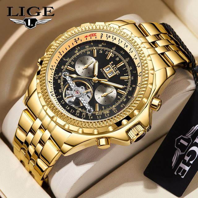 LIGE Armbanduhr, Automatik, Edelstahl, Gold, Herren - Bild 1