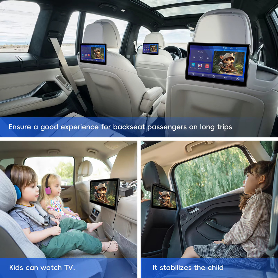 Podofo 10,1 Zoll Kabelloser CarPlay und Android Auto Kopfstützen-Videoplayer mit IPS-Touchscreen und Videorekorder in Schwarz - Bild 2
