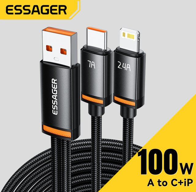 Essager 2 in 1 USB Typ C Schnellladegerät und Datenkabel mit 100W in Schwarz - Bild 1