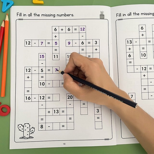 Matchstick Monkey Mathe-Arbeitsbuch für Kinder ab 6 Jahren mit Mathematik-Kreuzworträtseln sowie Additions- und Subtraktionsübungen - Bild 1