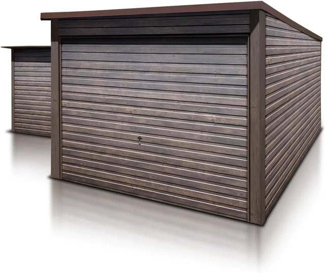 Liderstal Gerätehaus Standard aus Blech mit Pultdach in Holzoptik Walnuss Dunkel, B/T/H: 300 x 500 x 233 cm - Bild 1